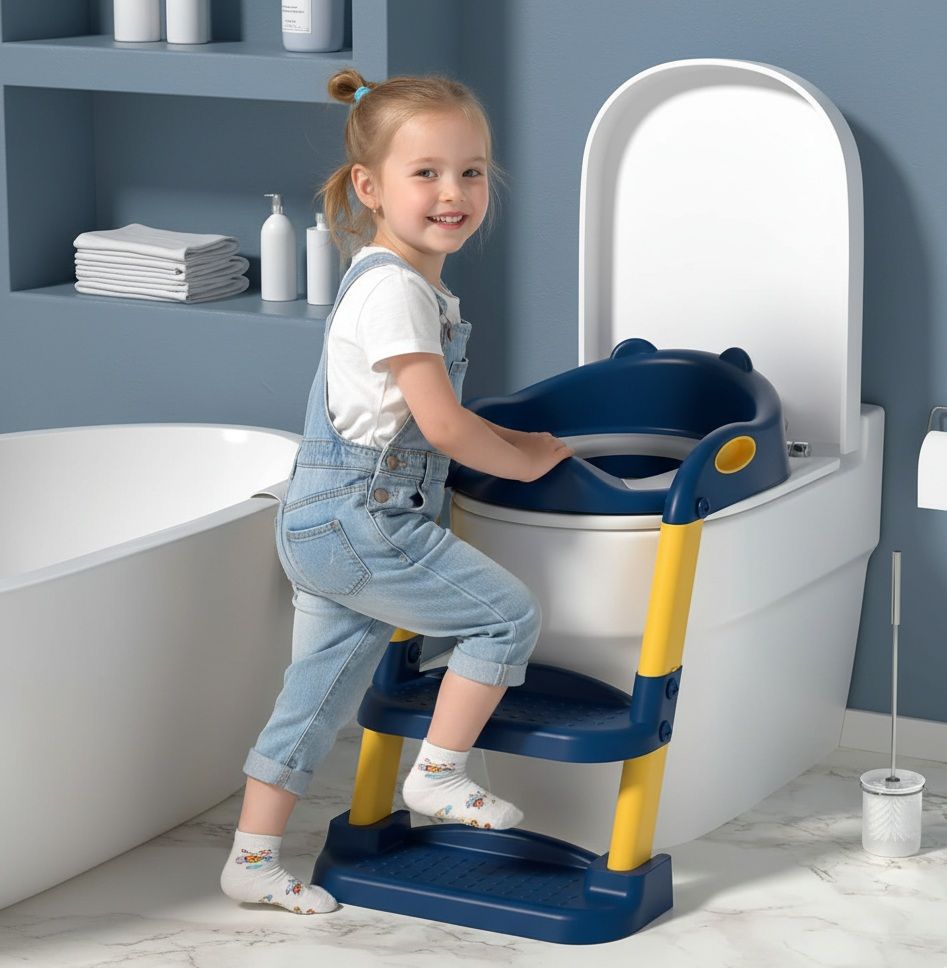 Potty Training Seat with Foldable Step Stool Ladder, Anti - Slip & Soft Cushion for Kids Bathroom Independence - White - Baby & Kids > Kid's Furniture > Kid's Tables, Chairs & Seats - Rivercity House & Home Co. (ABN 18 642 972 209) - Affordable Modern Furniture Australia