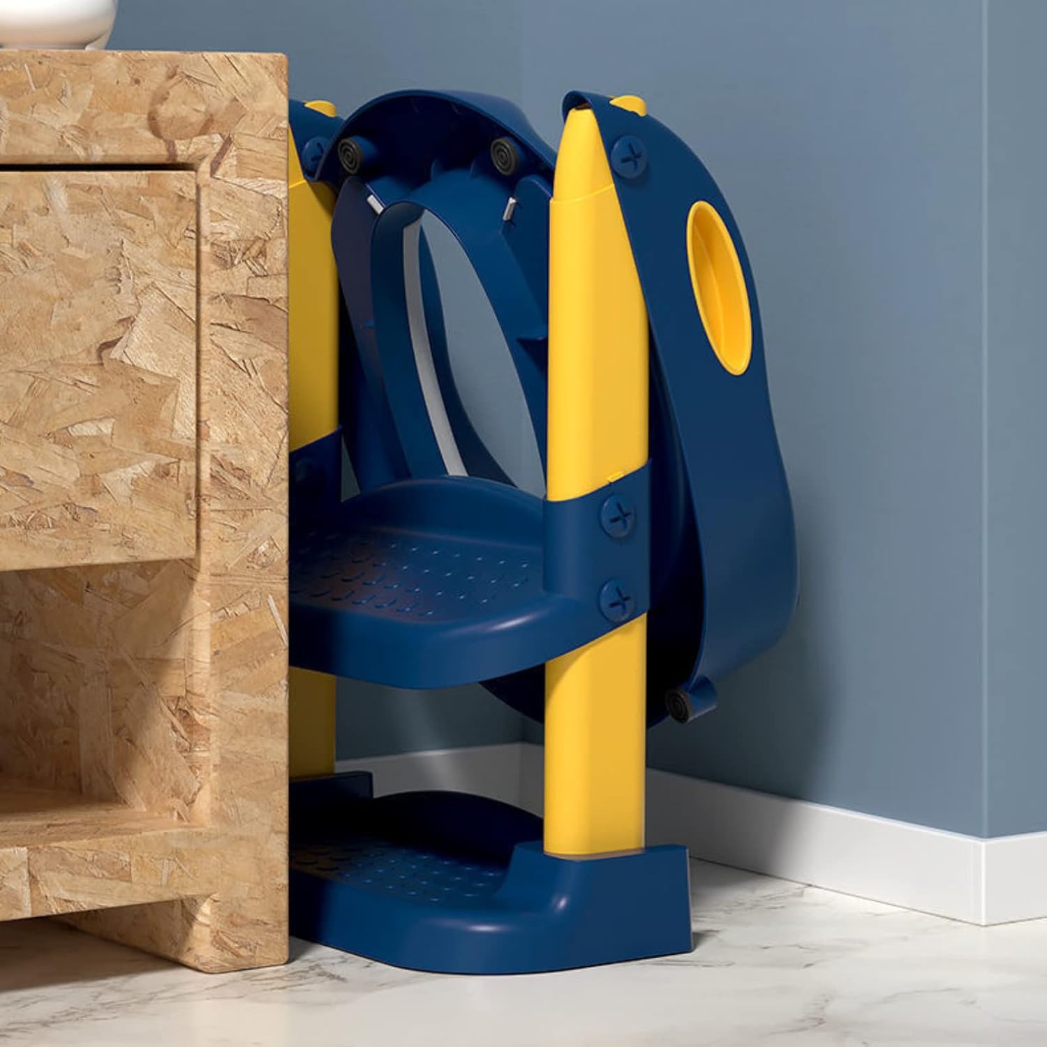 Potty Training Seat with Foldable Step Stool Ladder, Anti - Slip & Soft Cushion for Kids Bathroom Independence - White - Baby & Kids > Kid's Furniture > Kid's Tables, Chairs & Seats - Rivercity House & Home Co. (ABN 18 642 972 209) - Affordable Modern Furniture Australia