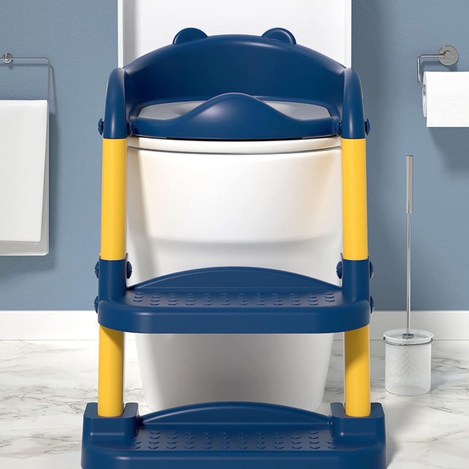 Potty Training Seat with Foldable Step Stool Ladder, Anti - Slip & Soft Cushion for Kids Bathroom Independence - White - Baby & Kids > Kid's Furniture > Kid's Tables, Chairs & Seats - Rivercity House & Home Co. (ABN 18 642 972 209) - Affordable Modern Furniture Australia