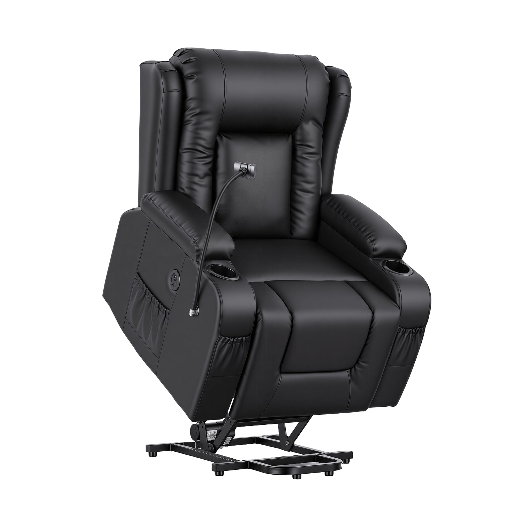 Power Lift Recliner Chair with Massage and Heat for Elderly, Electric Sofa Reclining Chair with USB and Phone Holder, PU Leather Comfy Armchair for Living Room, 2 Cup Holder & 4 Pockets, Black - Furniture > Bar Stools & Chairs > Arm Chairs & Recliners - Rivercity House & Home Co. (ABN 18 642 972 209) - Affordable Modern Furniture Australia