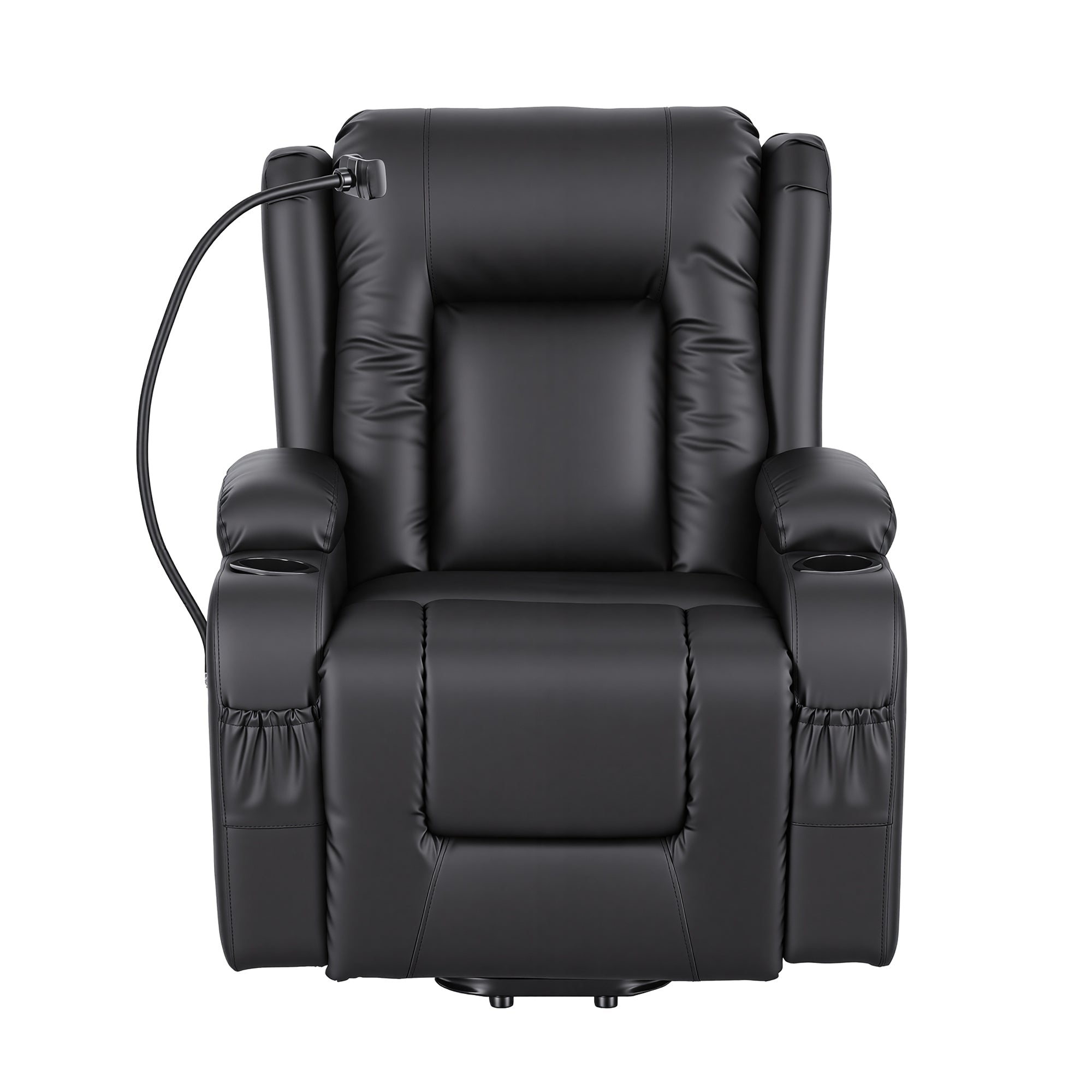 Power Lift Recliner Chair with Massage and Heat for Elderly, Electric Sofa Reclining Chair with USB and Phone Holder, PU Leather Comfy Armchair for Living Room, 2 Cup Holder & 4 Pockets, Black - Furniture > Bar Stools & Chairs > Arm Chairs & Recliners - Rivercity House & Home Co. (ABN 18 642 972 209) - Affordable Modern Furniture Australia