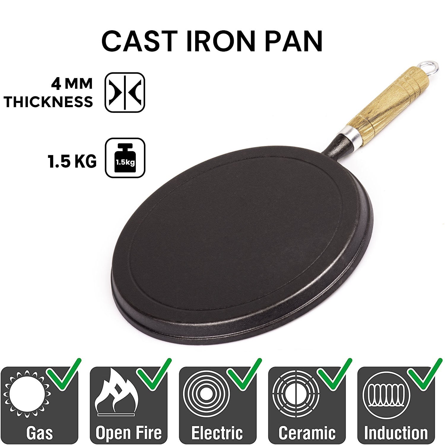 Pre - Seasoned 26cm Cast Iron Fry Pan Cookware Heat - Resistant Wooden Handle - Home & Garden > Kitchenware > Skillets & Frying Pans - Rivercity House & Home Co. (ABN 18 642 972 209) - Affordable Modern Furniture Australia