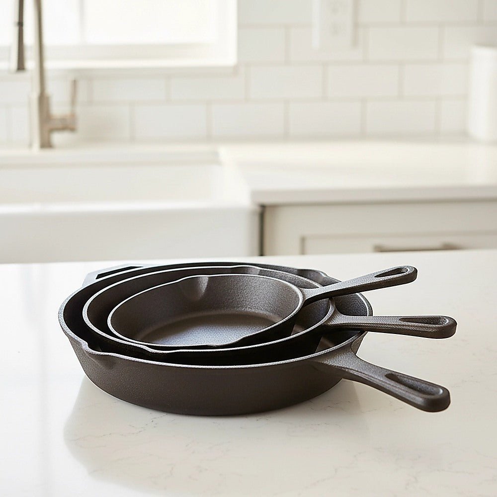 Pre Seasoned Cast Iron Skillet Fry Pan Set 3 Pcs Frying Pan Set - Home & Garden > Kitchenware > Kitchen Utensils - Rivercity House & Home Co. (ABN 18 642 972 209) - Affordable Modern Furniture Australia