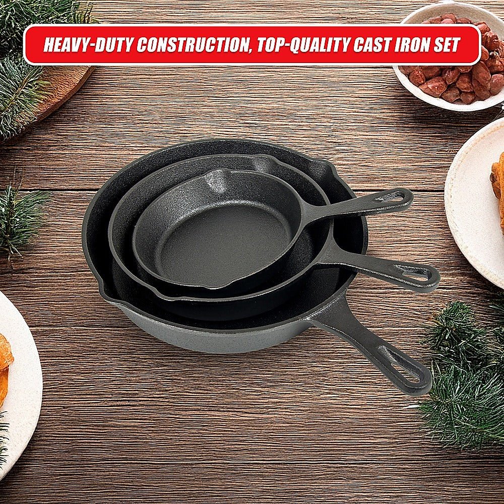 Pre Seasoned Cast Iron Skillet Fry Pan Set 3 Pcs Frying Pan Set - Home & Garden > Kitchenware > Kitchen Utensils - Rivercity House & Home Co. (ABN 18 642 972 209) - Affordable Modern Furniture Australia