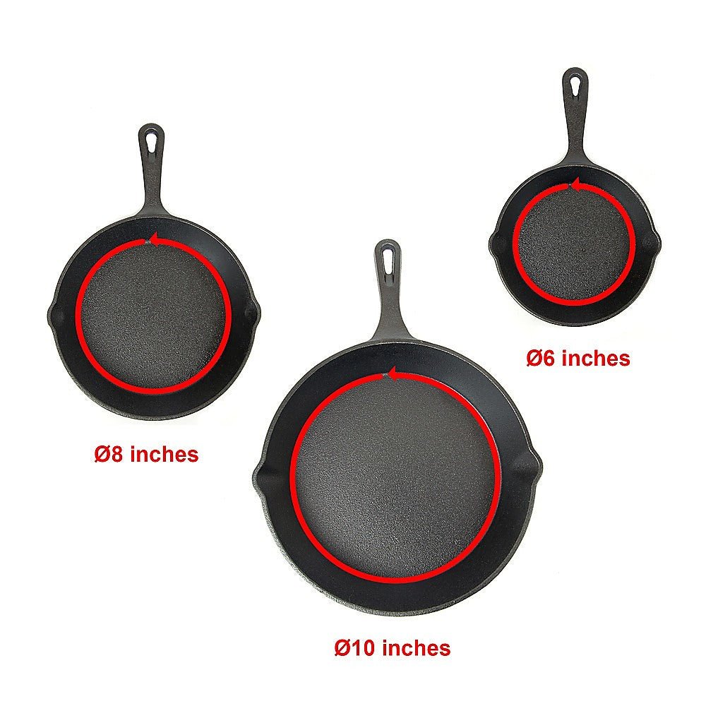 Pre Seasoned Cast Iron Skillet Fry Pan Set 3 Pcs Frying Pan Set - Home & Garden > Kitchenware > Kitchen Utensils - Rivercity House & Home Co. (ABN 18 642 972 209) - Affordable Modern Furniture Australia