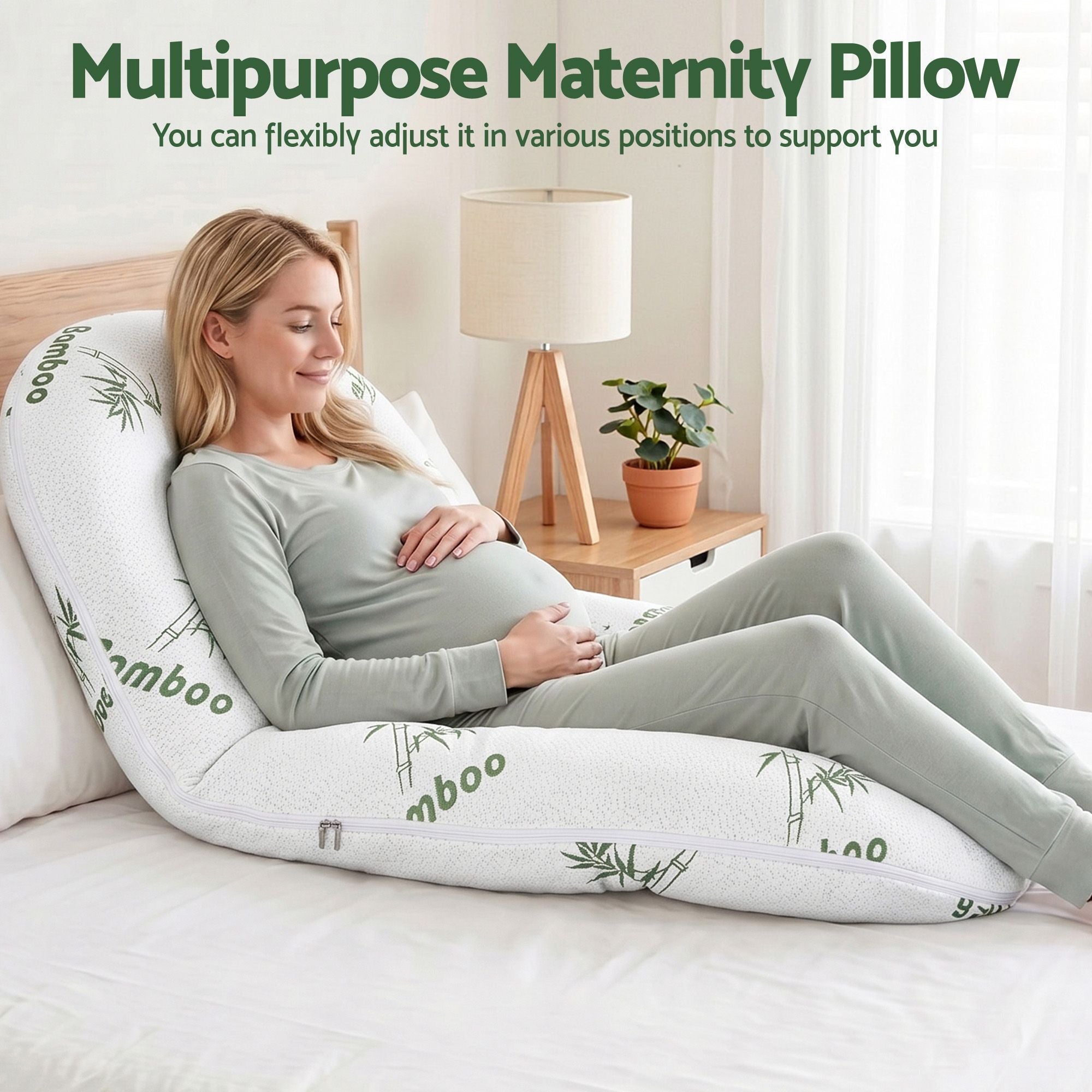 Pregnancy C-Shaped Body Pillow for Side Sleepers with Bamboo Fiber Cover 80x140cm - White - Home & Garden > Bedding > Pillows - Rivercity House & Home Co. (ABN 18 642 972 209) - Affordable Modern Furniture Australia