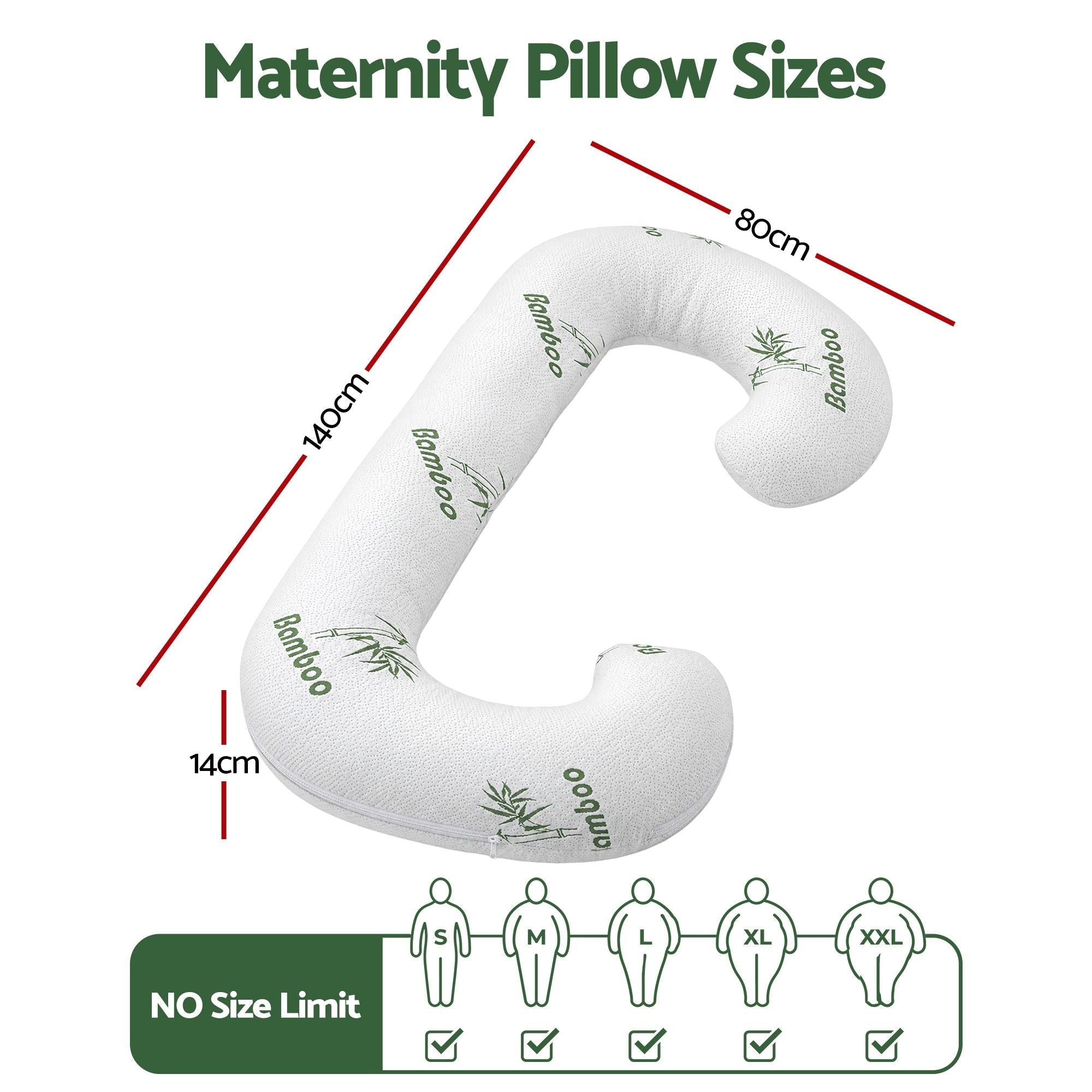 Pregnancy C-Shaped Body Pillow for Side Sleepers with Bamboo Fiber Cover 80x140cm - White - Home & Garden > Bedding > Pillows - Rivercity House & Home Co. (ABN 18 642 972 209) - Affordable Modern Furniture Australia