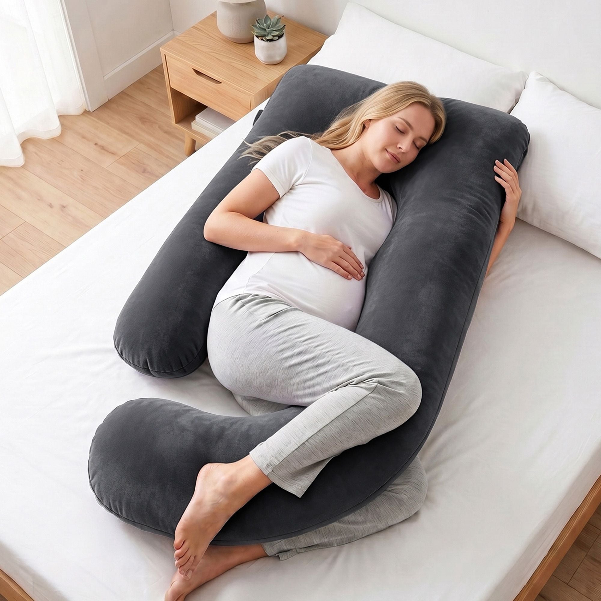 Pregnancy Pillow G-Shaped Full Body Maternity Pillow 135x70 cm with Removable Cover - Dark Grey - Home & Garden > Bedding > Pillows - Rivercity House & Home Co. (ABN 18 642 972 209) - Affordable Modern Furniture Australia
