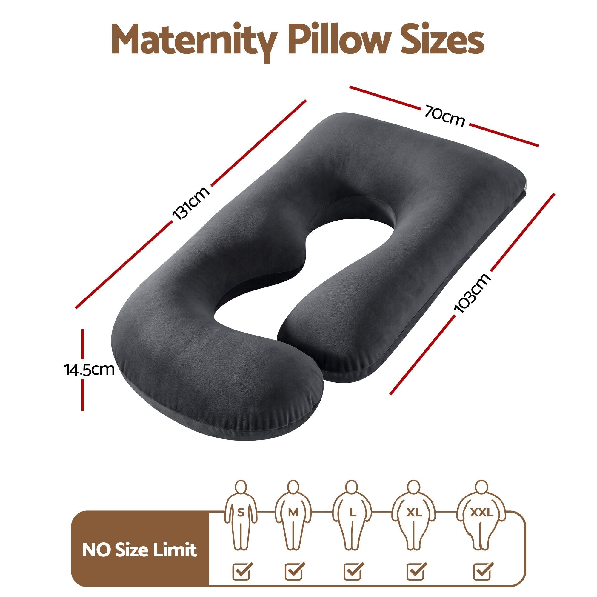 Pregnancy Pillow G-Shaped Full Body Maternity Pillow 135x70 cm with Removable Cover - Dark Grey - Home & Garden > Bedding > Pillows - Rivercity House & Home Co. (ABN 18 642 972 209) - Affordable Modern Furniture Australia