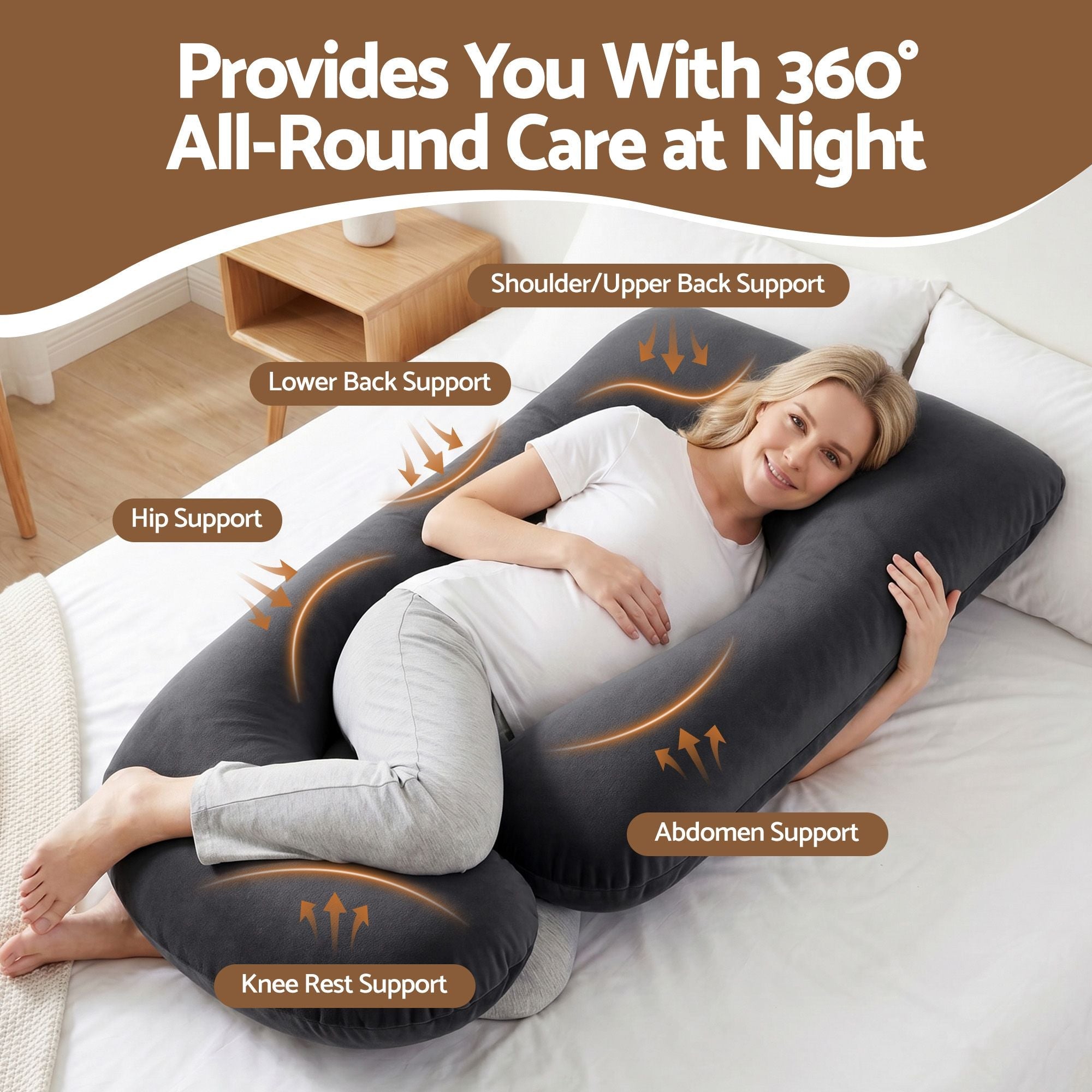 Pregnancy Pillow G-Shaped Full Body Maternity Pillow 135x70 cm with Removable Cover - Dark Grey - Home & Garden > Bedding > Pillows - Rivercity House & Home Co. (ABN 18 642 972 209) - Affordable Modern Furniture Australia