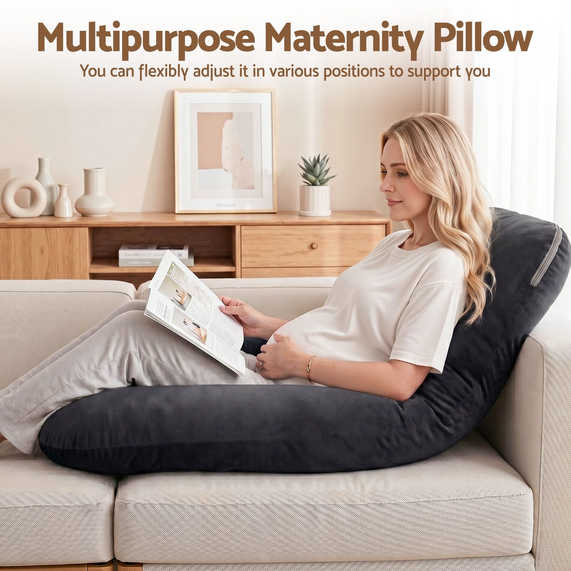 Pregnancy Pillow G-Shaped Full Body Maternity Pillow 135x70 cm with Removable Cover - Dark Grey - Home & Garden > Bedding > Pillows - Rivercity House & Home Co. (ABN 18 642 972 209) - Affordable Modern Furniture Australia