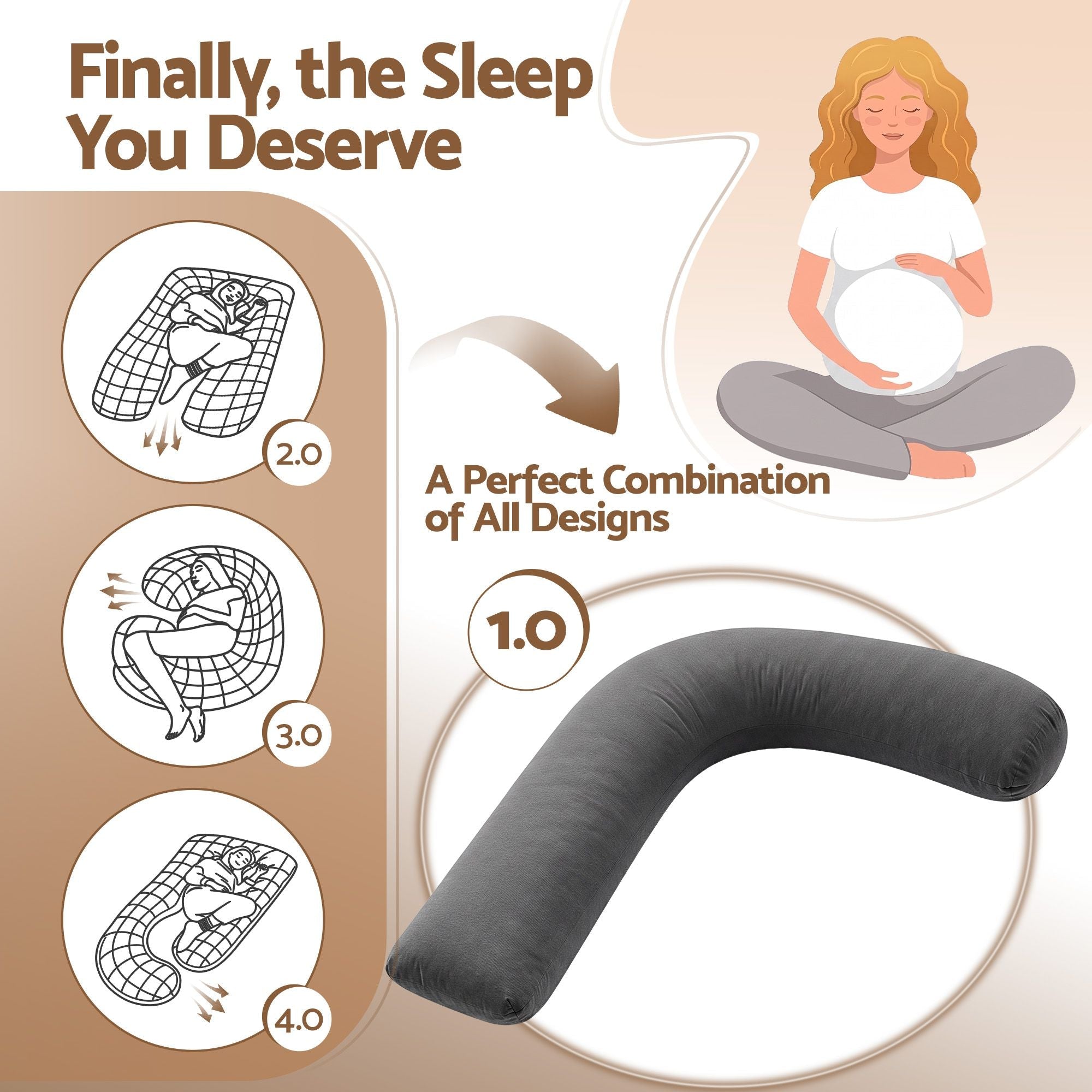 Pregnancy Pillow L-Shaped Maternity Body Pillow 63x115 cm with 100% Cotton Jersey Cover for Side Sleeping - Grey - Home & Garden > Bedding > Pillows - Rivercity House & Home Co. (ABN 18 642 972 209) - Affordable Modern Furniture Australia