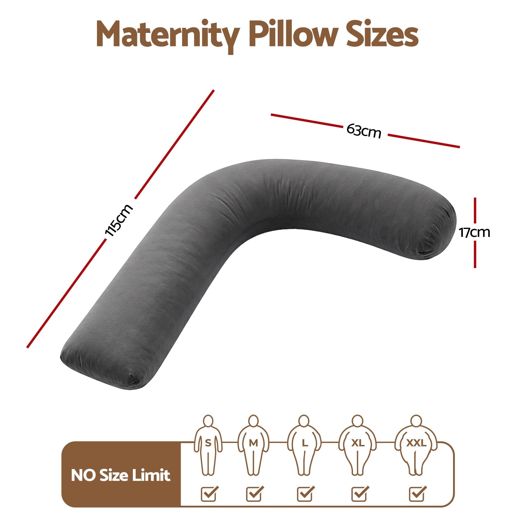Pregnancy Pillow L-Shaped Maternity Body Pillow 63x115 cm with 100% Cotton Jersey Cover for Side Sleeping - Grey - Home & Garden > Bedding > Pillows - Rivercity House & Home Co. (ABN 18 642 972 209) - Affordable Modern Furniture Australia