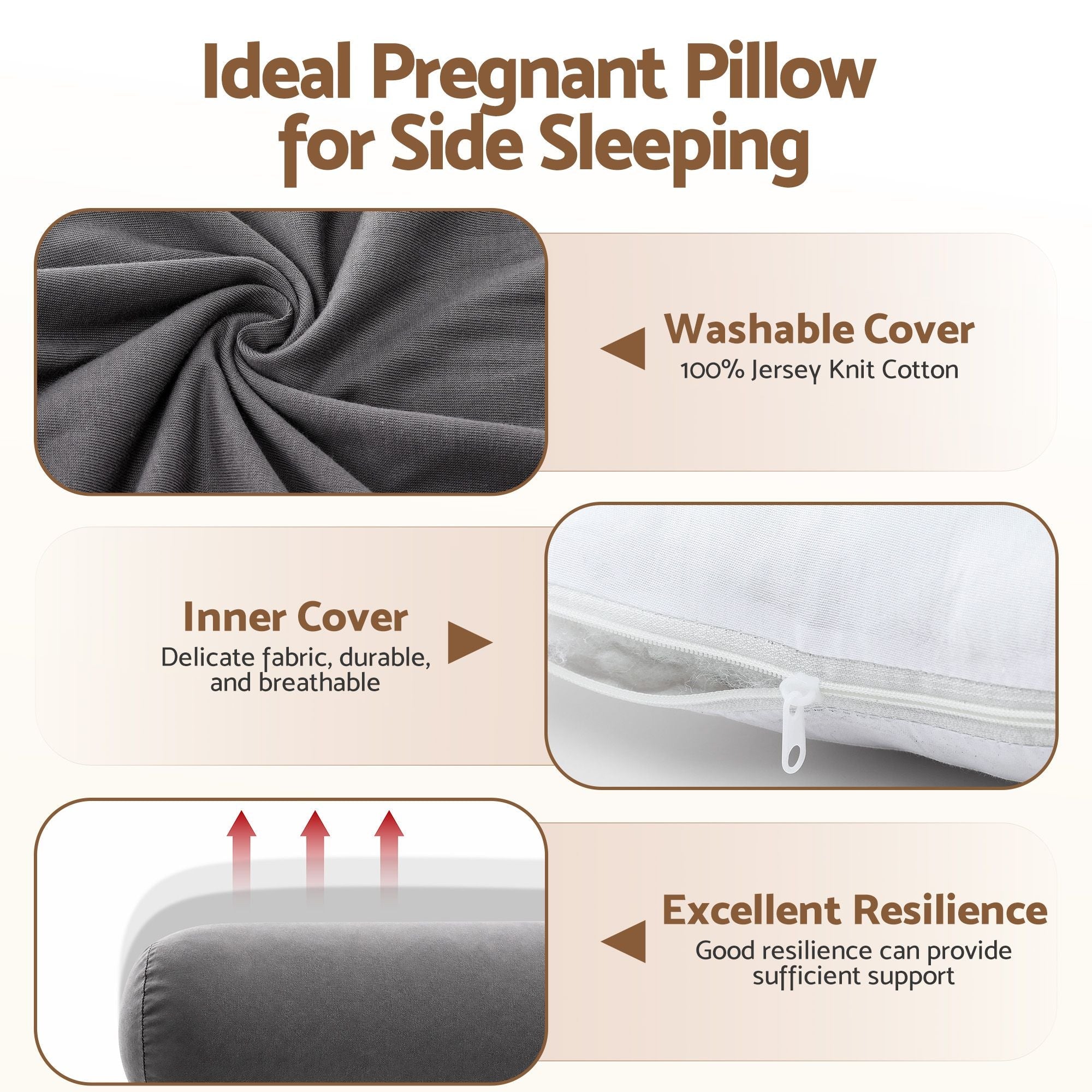Pregnancy Pillow L-Shaped Maternity Body Pillow 63x115 cm with 100% Cotton Jersey Cover for Side Sleeping - Grey - Home & Garden > Bedding > Pillows - Rivercity House & Home Co. (ABN 18 642 972 209) - Affordable Modern Furniture Australia