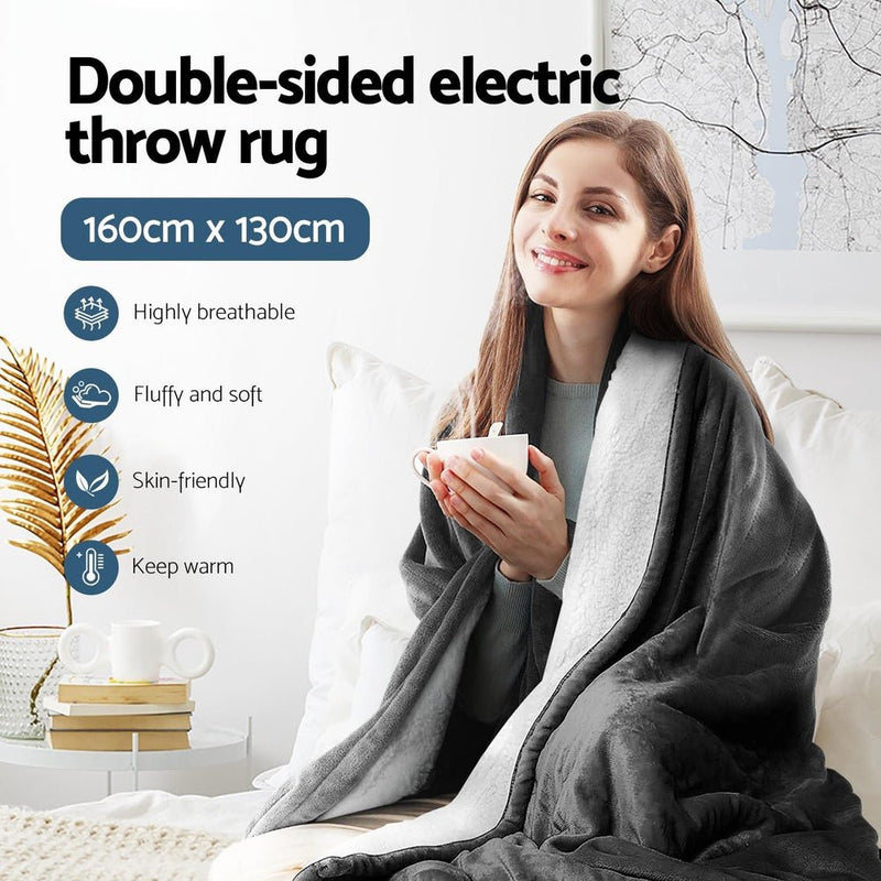 Premium Electric Throw Rug Heated Blanket Washable Snuggle Flannel Winter Grey - Home & Garden > Bedding - Rivercity House & Home Co. (ABN 18 642 972 209) - Affordable Modern Furniture Australia