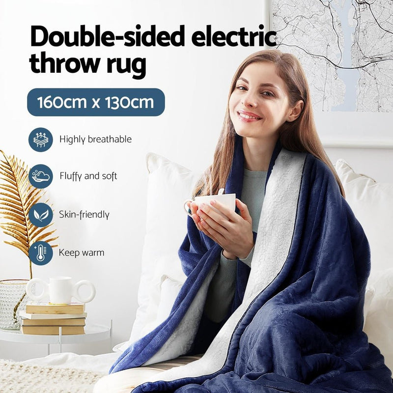 Premium Electric Throw Rug Heated Blanket Washable Snuggle Flannel Winter Navy - Home & Garden > Bedding - Rivercity House & Home Co. (ABN 18 642 972 209) - Affordable Modern Furniture Australia