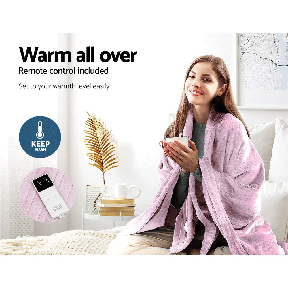 Premium Heated Electric Throw Rug Fleece Sunggle Blanket Washable Pink - Rivercity House & Home Co. (ABN 18 642 972 209) - Affordable Modern Furniture Australia