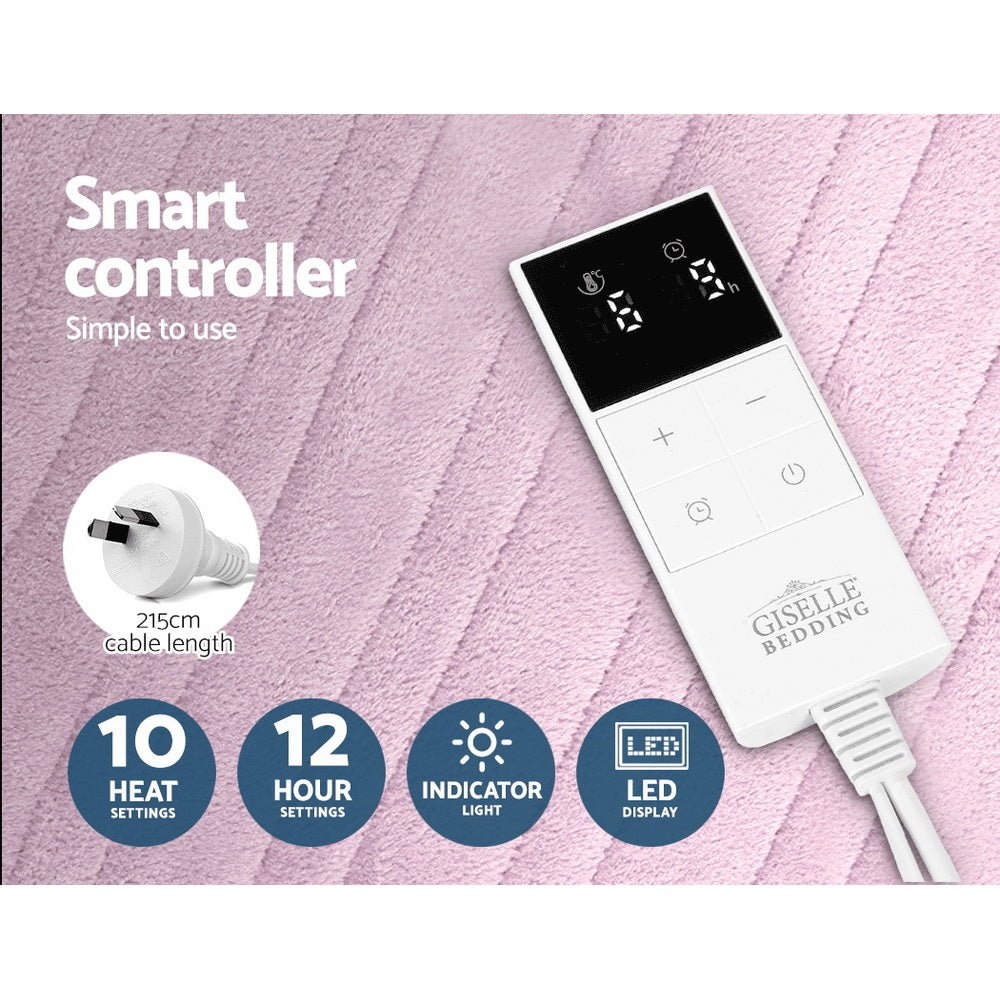 Premium Heated Electric Throw Rug Fleece Sunggle Blanket Washable Pink - Rivercity House & Home Co. (ABN 18 642 972 209) - Affordable Modern Furniture Australia