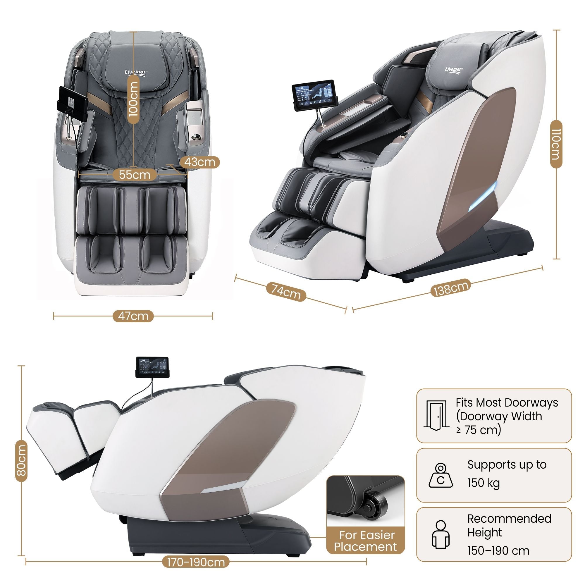 Prestige 4D Dual Mechanism Full Body Massage Chair with Zero Gravity Recline and Wireless Charging - White - Furniture > Bar Stools & Chairs > Massage Chairs - Rivercity House & Home Co. (ABN 18 642 972 209) - Affordable Modern Furniture Australia