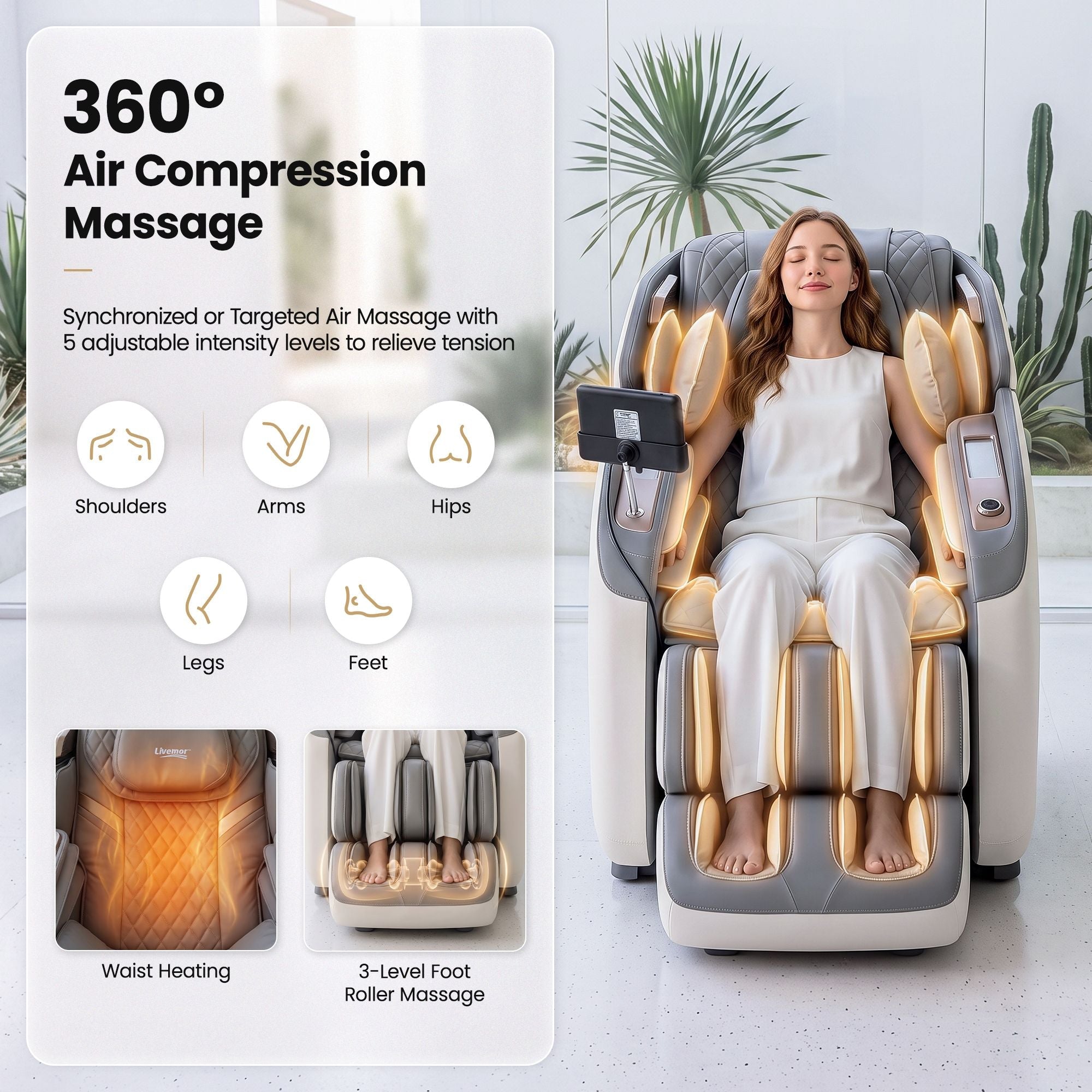 Prestige 4D Dual Mechanism Full Body Massage Chair with Zero Gravity Recline and Wireless Charging - White - Furniture > Bar Stools & Chairs > Massage Chairs - Rivercity House & Home Co. (ABN 18 642 972 209) - Affordable Modern Furniture Australia
