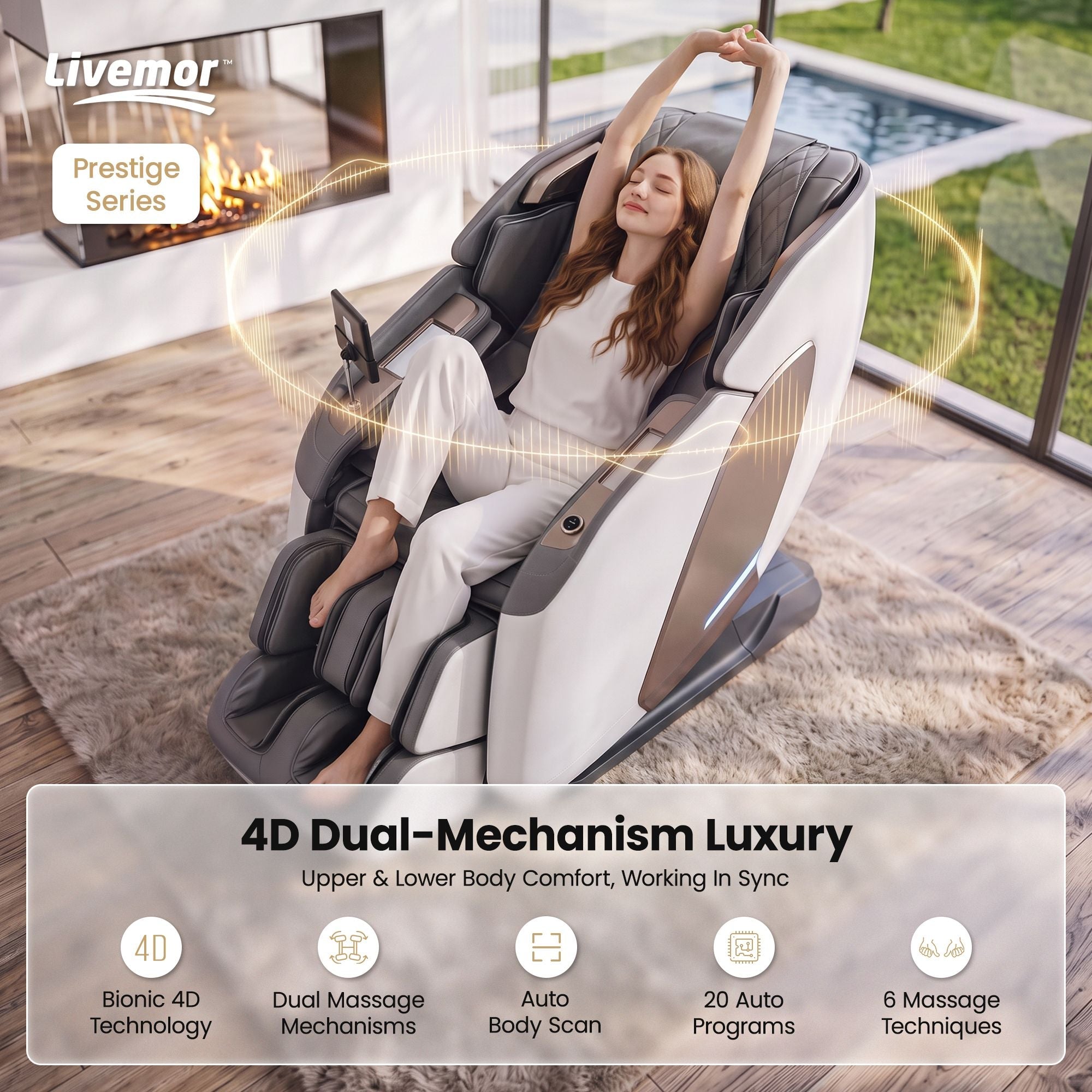 Prestige 4D Dual Mechanism Full Body Massage Chair with Zero Gravity Recline and Wireless Charging - White - Furniture > Bar Stools & Chairs > Massage Chairs - Rivercity House & Home Co. (ABN 18 642 972 209) - Affordable Modern Furniture Australia