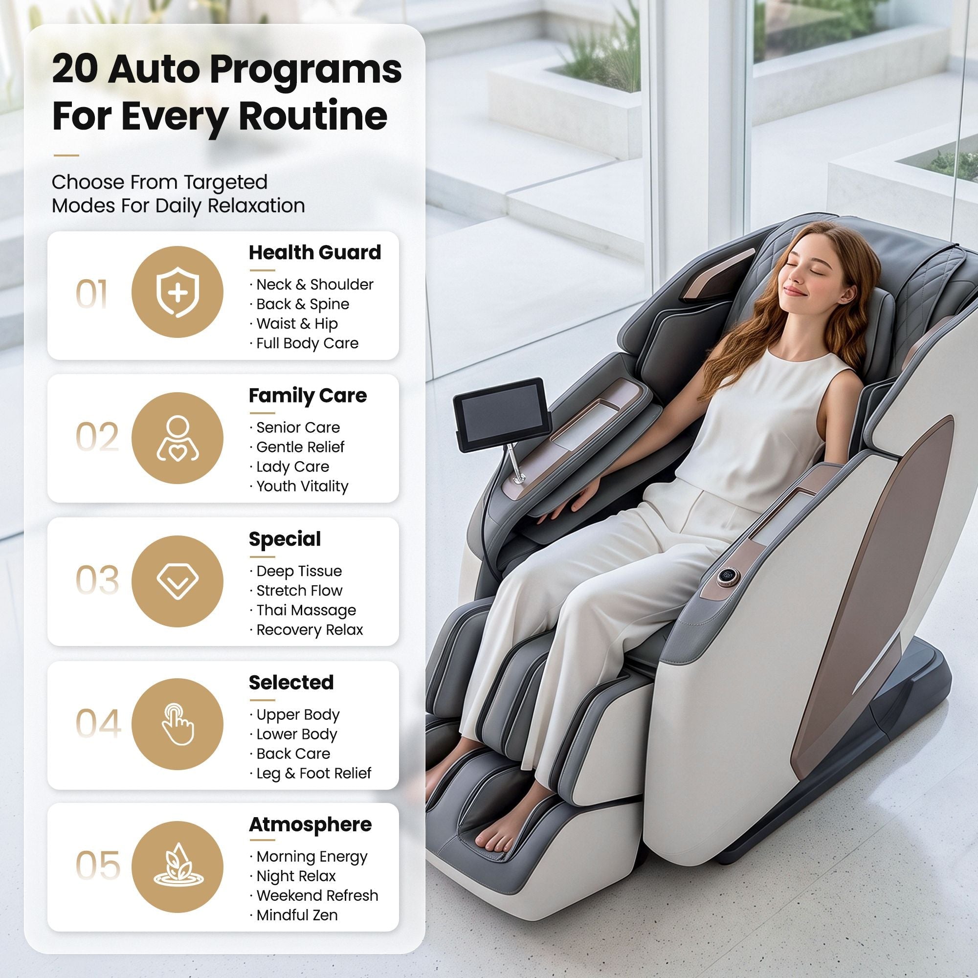 Prestige 4D Dual Mechanism Full Body Massage Chair with Zero Gravity Recline and Wireless Charging - White - Furniture > Bar Stools & Chairs > Massage Chairs - Rivercity House & Home Co. (ABN 18 642 972 209) - Affordable Modern Furniture Australia