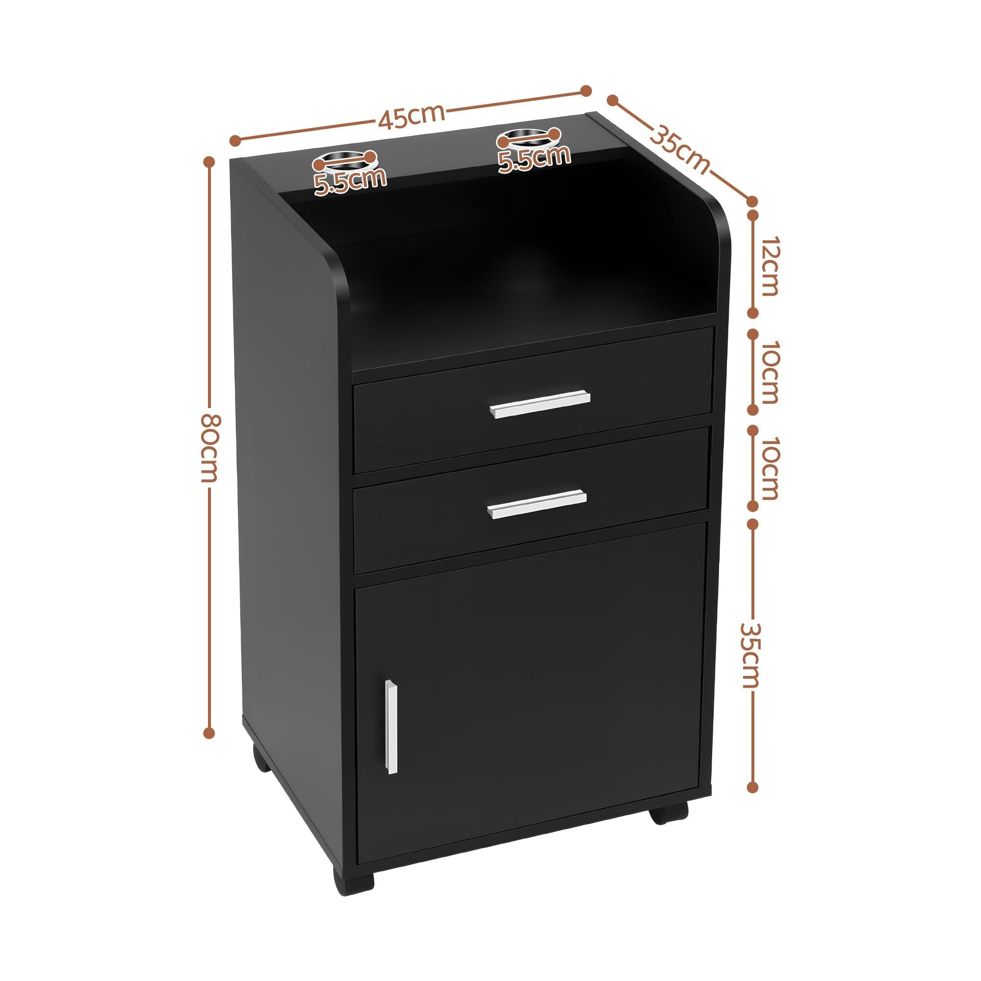Professional Salon Station Rolling Cart, Hair Styling Beauty Cabinet with 2 Drawers & 2 Appliance Holders, Wood Barber Spa Trolley with 360° Wheels for Skincare & Vanity, Black - Tools > Tools Storage > Utility Trolleys - Rivercity House & Home Co. (ABN 18 642 972 209) - Affordable Modern Furniture Australia
