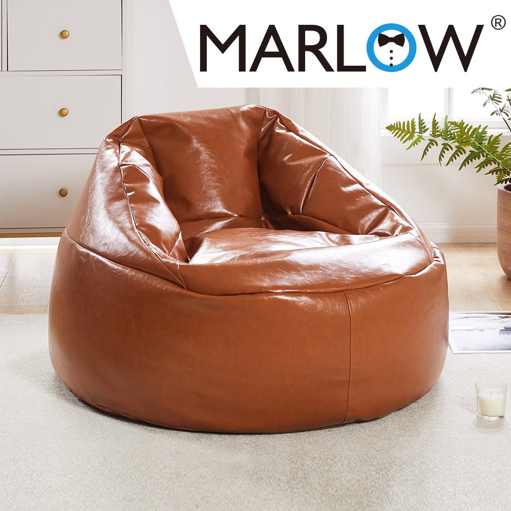 PU Leather Bean Bag Chair Cover 300L with Zipper - Tan - Rivercity House & Home Co. (ABN 18 642 972 209) - Affordable Modern Furniture Australia