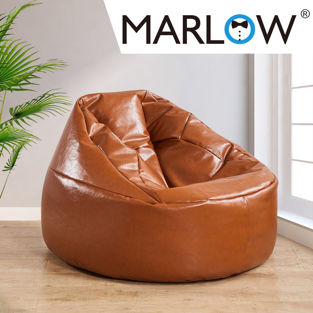 PU Leather Bean Bag Chair Cover 300L with Zipper - Tan - Rivercity House & Home Co. (ABN 18 642 972 209) - Affordable Modern Furniture Australia