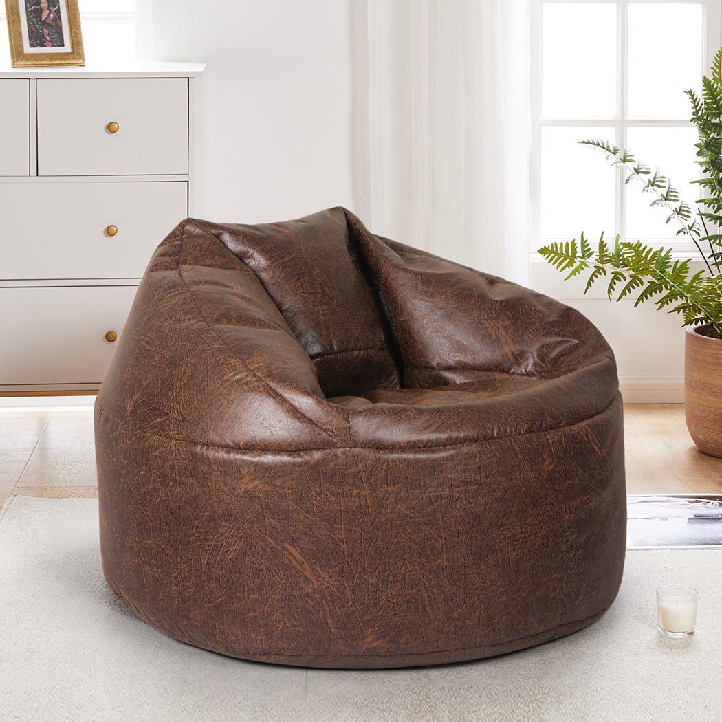 PU Leather Bean Bag Chair Cover 320L with Zipper - Brown - Rivercity House & Home Co. (ABN 18 642 972 209) - Affordable Modern Furniture Australia
