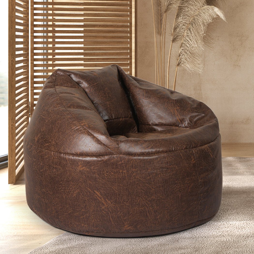 PU Leather Bean Bag Chair Cover 320L with Zipper - Brown - Rivercity House & Home Co. (ABN 18 642 972 209) - Affordable Modern Furniture Australia