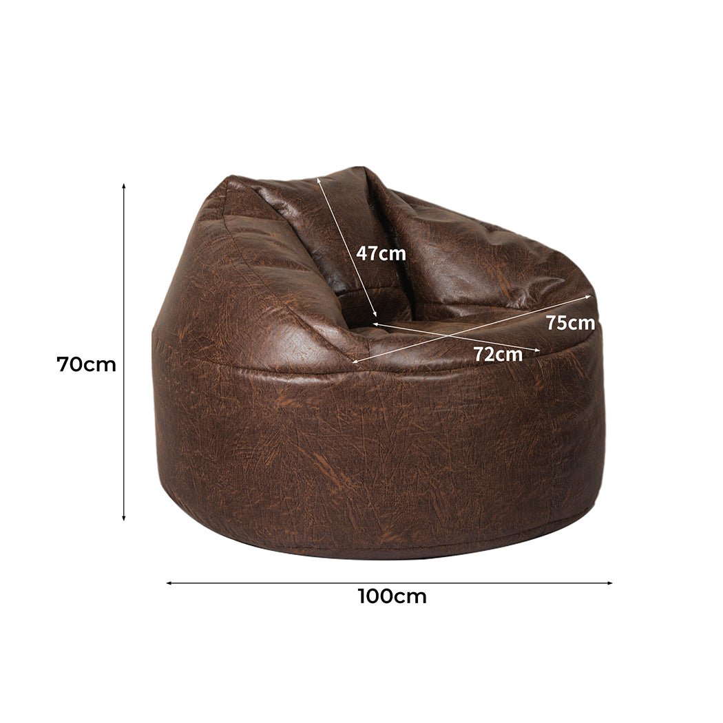 PU Leather Bean Bag Chair Cover 320L with Zipper - Brown - Rivercity House & Home Co. (ABN 18 642 972 209) - Affordable Modern Furniture Australia