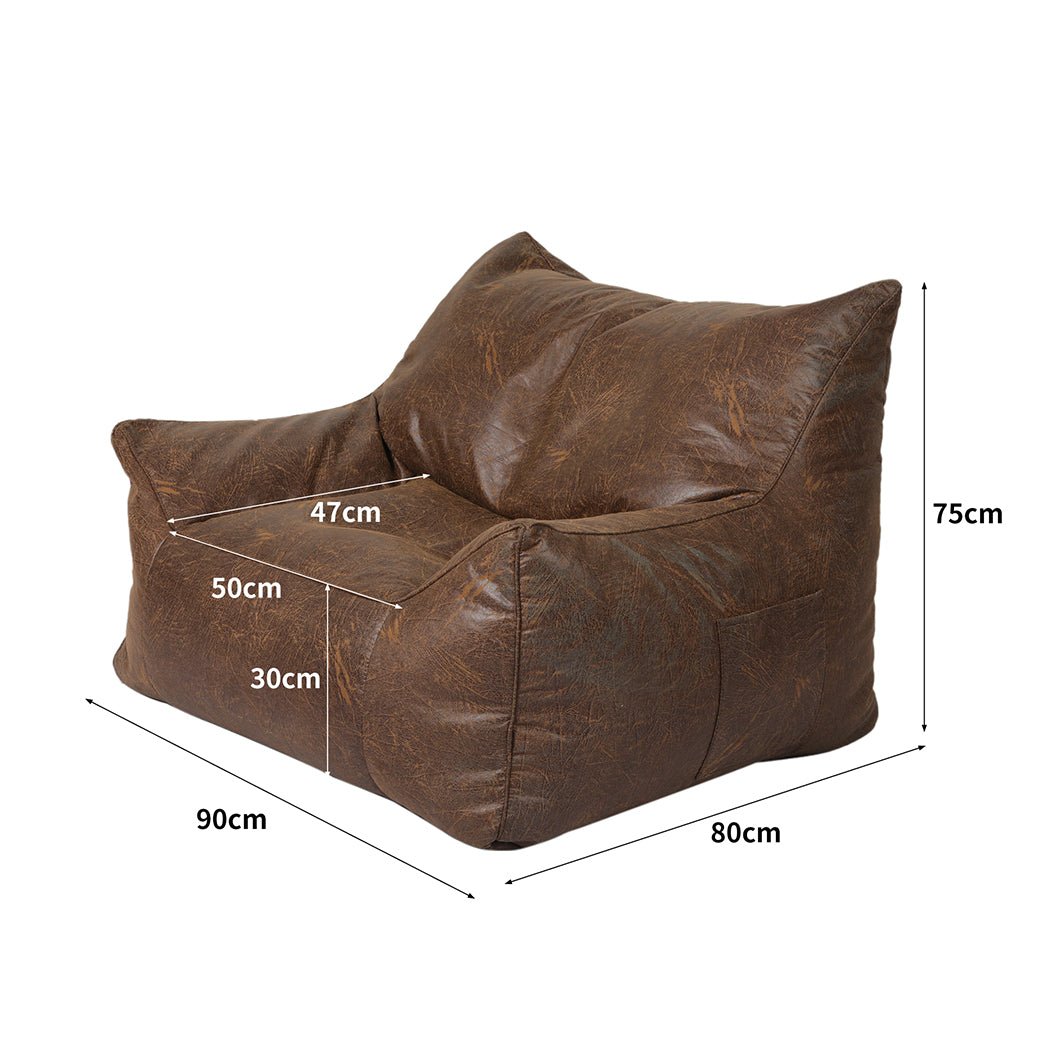 PU Leather Bean Bag Chair Cover 330L with Zipper Opening - Dark Brown - Rivercity House & Home Co. (ABN 18 642 972 209) - Affordable Modern Furniture Australia
