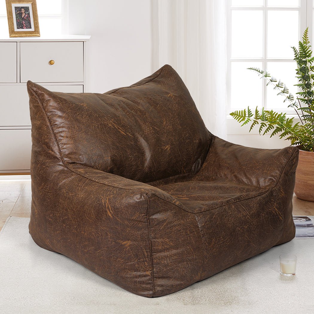PU Leather Bean Bag Chair Cover 330L with Zipper Opening - Dark Brown - Rivercity House & Home Co. (ABN 18 642 972 209) - Affordable Modern Furniture Australia