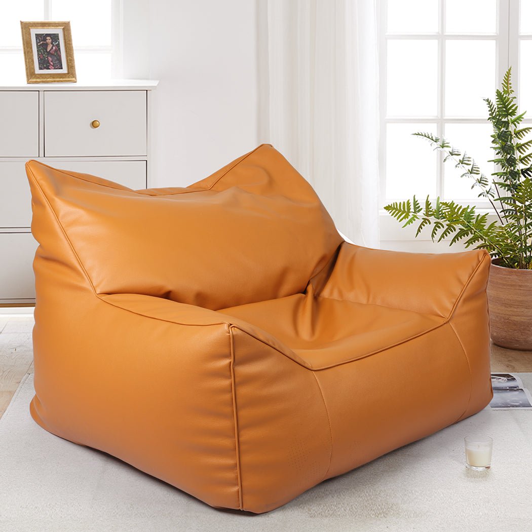 PU Leather Bean Bag Chair Cover 330L Zippered - Brown - Rivercity House & Home Co. (ABN 18 642 972 209) - Affordable Modern Furniture Australia