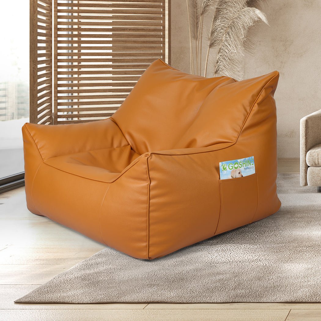 PU Leather Bean Bag Chair Cover 330L Zippered - Brown - Rivercity House & Home Co. (ABN 18 642 972 209) - Affordable Modern Furniture Australia