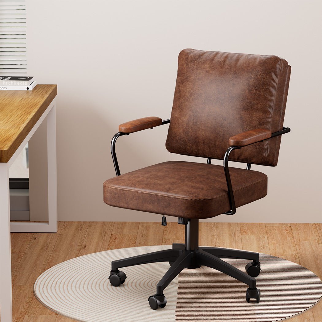 PU Leather Executive Office Arm Chair with Adjustable Features - Brown - Rivercity House & Home Co. (ABN 18 642 972 209) - Affordable Modern Furniture Australia
