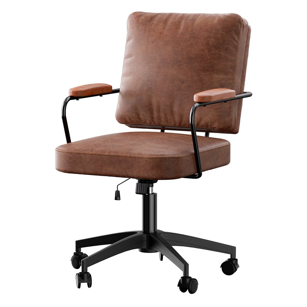PU Leather Executive Office Arm Chair with Adjustable Features - Brown - Rivercity House & Home Co. (ABN 18 642 972 209) - Affordable Modern Furniture Australia