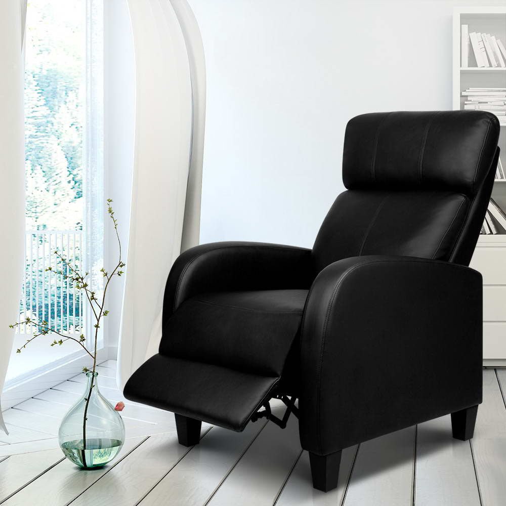 PU Leather Reclining Armchair - Black - Furniture > Bar Stools & Chairs > Arm Chairs & Recliners - Rivercity House & Home Co. (ABN 18 642 972 209) - Affordable Modern Furniture Australia