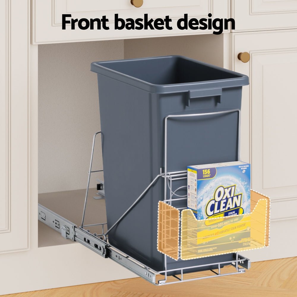 Pull Out Bin Kitchen Cabinet Slide Garbage Rubbish Bins Basket 40L Grey - Home & Garden > Kitchen Bins > Pull Out Bins - Rivercity House & Home Co. (ABN 18 642 972 209) - Affordable Modern Furniture Australia