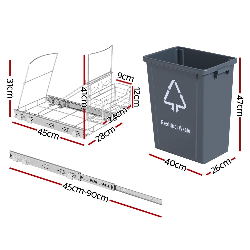 Pull Out Bin Kitchen Cabinet Slide Garbage Rubbish Bins Basket 40L Grey - Home & Garden > Kitchen Bins > Pull Out Bins - Rivercity House & Home Co. (ABN 18 642 972 209) - Affordable Modern Furniture Australia
