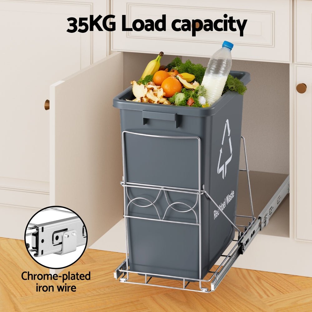 Pull Out Bin Kitchen Cabinet Slide Garbage Rubbish Bins Basket 40L Grey - Home & Garden > Kitchen Bins > Pull Out Bins - Rivercity House & Home Co. (ABN 18 642 972 209) - Affordable Modern Furniture Australia