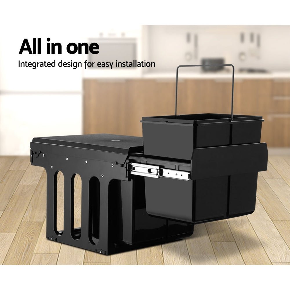 Pull Out Bin Kitchen Double Basket 2X15L Black - Home & Garden > Kitchen Bins > Pull Out Bins - Rivercity House & Home Co. (ABN 18 642 972 209) - Affordable Modern Furniture Australia