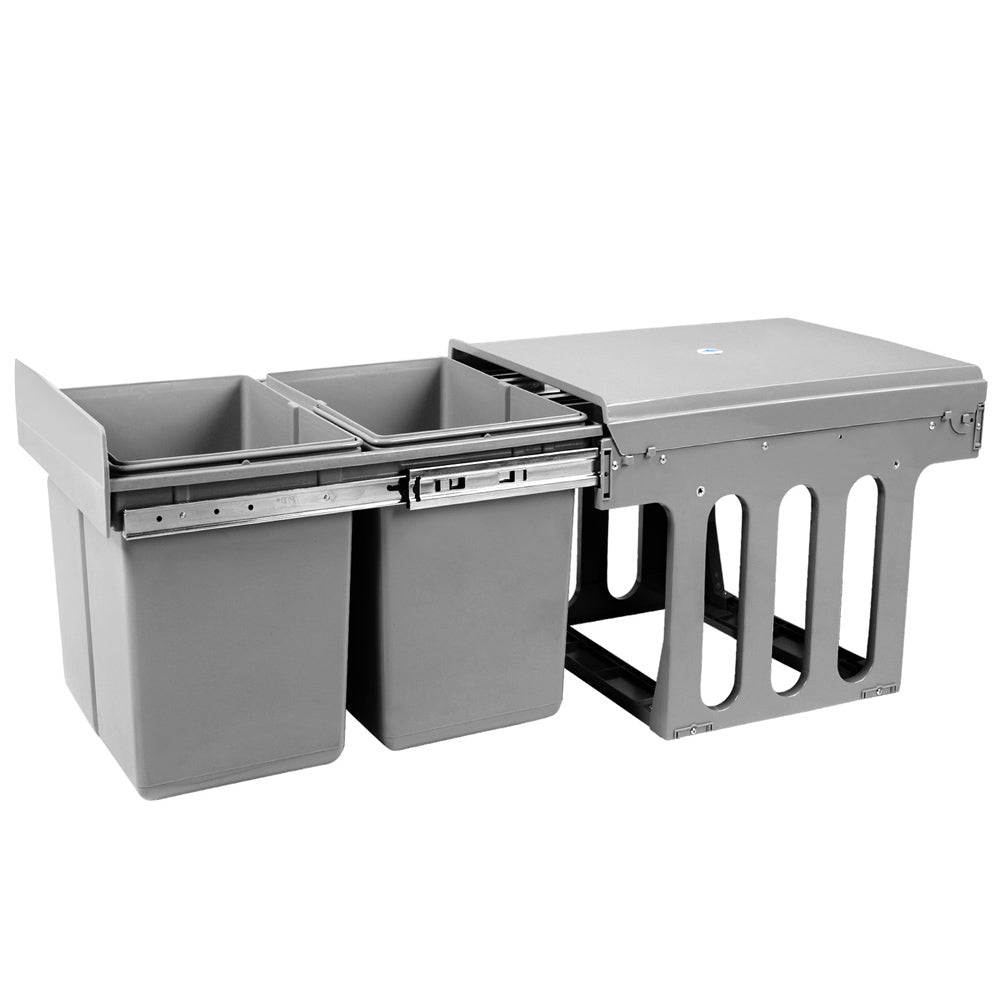 Pull Out Bin Kitchen Double Basket 2X15L Grey - Home & Garden > Kitchen Bins > Pull Out Bins - Rivercity House & Home Co. (ABN 18 642 972 209) - Affordable Modern Furniture Australia