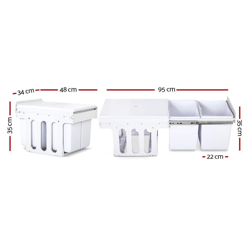 Pull Out Bin Kitchen Double Basket 2X15L White - Home & Garden > Kitchen Bins > Pull Out Bins - Rivercity House & Home Co. (ABN 18 642 972 209) - Affordable Modern Furniture Australia