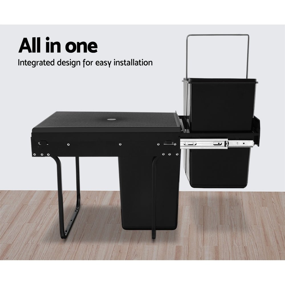 Pull Out Bin Kitchen Double Basket 2X20L Black - Home & Garden > Kitchen Bins > Pull Out Bins - Rivercity House & Home Co. (ABN 18 642 972 209) - Affordable Modern Furniture Australia