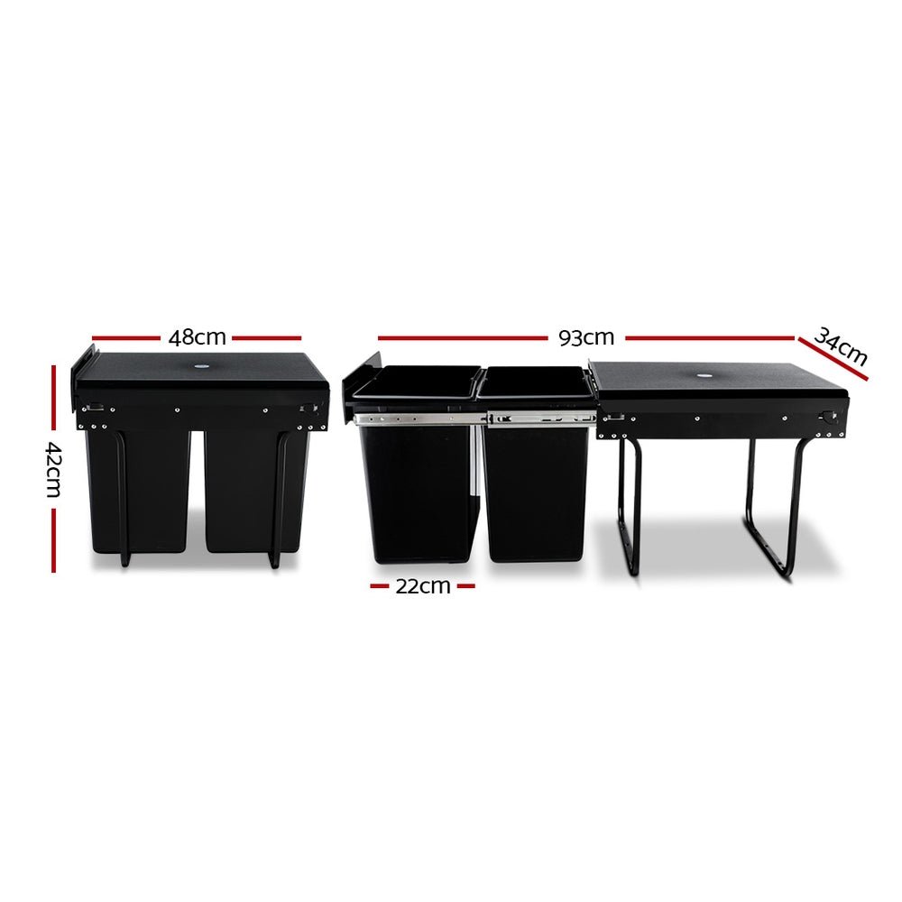 Pull Out Bin Kitchen Double Basket 2X20L Black - Home & Garden > Kitchen Bins > Pull Out Bins - Rivercity House & Home Co. (ABN 18 642 972 209) - Affordable Modern Furniture Australia