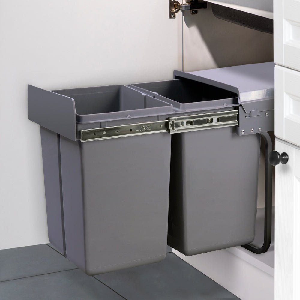 Pull Out Bin Kitchen Double Basket 2X20L Grey - Home & Garden > Kitchen Bins > Pull Out Bins - Rivercity House & Home Co. (ABN 18 642 972 209) - Affordable Modern Furniture Australia