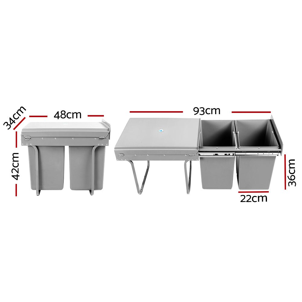 Pull Out Bin Kitchen Double Basket 2X20L Grey - Home & Garden > Kitchen Bins > Pull Out Bins - Rivercity House & Home Co. (ABN 18 642 972 209) - Affordable Modern Furniture Australia