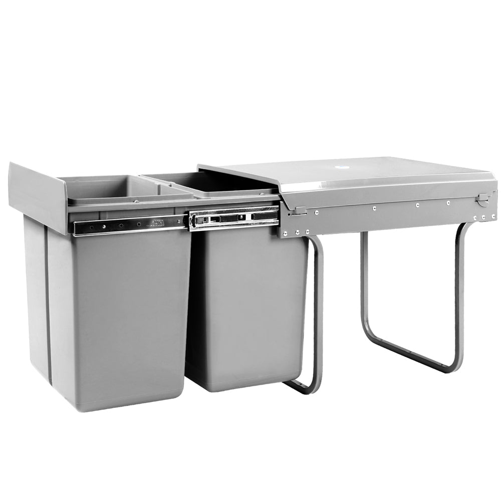 Pull Out Bin Kitchen Double Basket 2X20L Grey - Home & Garden > Kitchen Bins > Pull Out Bins - Rivercity House & Home Co. (ABN 18 642 972 209) - Affordable Modern Furniture Australia